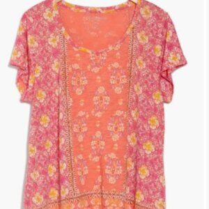 NWT Womens Lucky Brand Boho Top S MSRP $39.50 Coral Multi